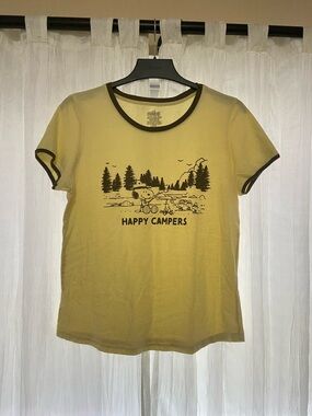 Snoopy Happy Camper Yellow Tee with Brown Trim